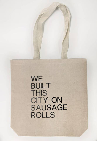 We Built This City On Sausage Rolls Tote Bag/Misheard Song Lyrics/Incorrect Lyrics/Popular Song Lyrics/Funny Lyrics/Canvas Tote Bag