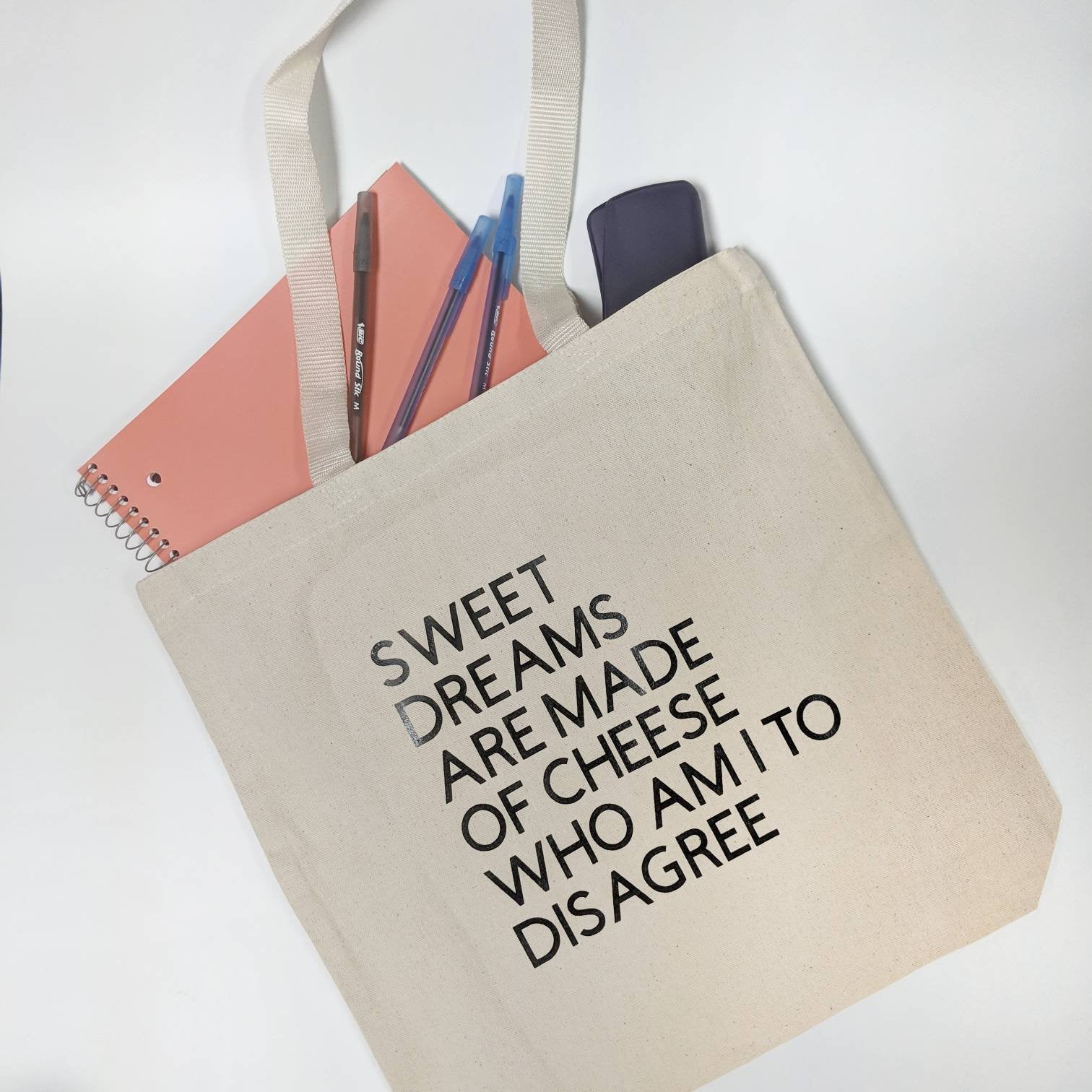 Sweet Dreams Are Made of Cheese Tote Bag/Misheard Song Lyrics/Incorrect Lyrics/Popular Song Lyrics/Funny Lyrics/Canvas Tote Bag