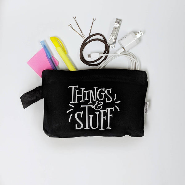 Things and Stuff Canvas Pouch/make up bag/gift for mom/gift for bff/Gifts for her/makeup bag/canvas pouch with zipper/custom bag/pencil bag